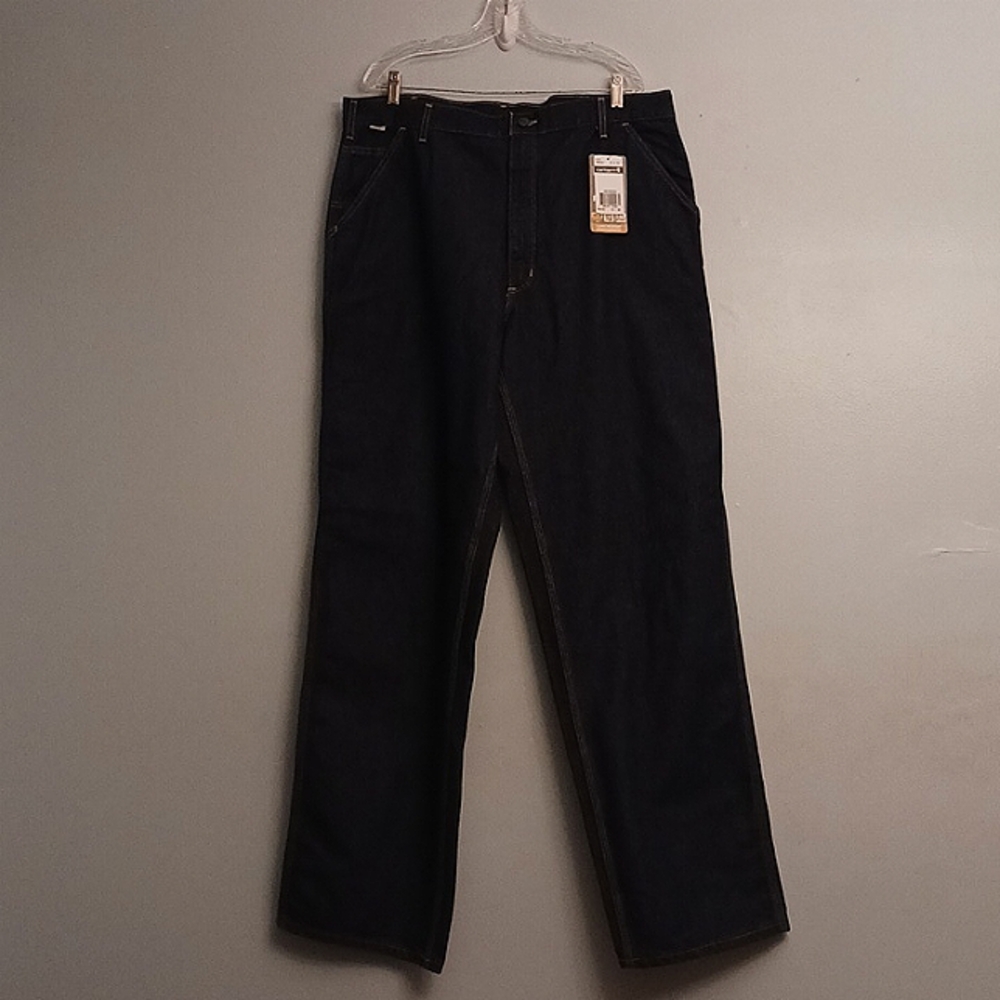 Carhartt size W40 L36 men's flame resistant denim cargo blue jeans.